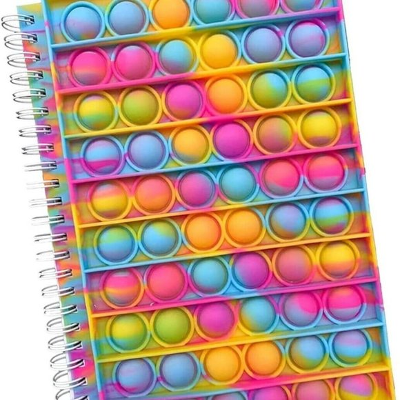 Rainbow Pink Tie Dye Notebook Fidget Toy Bubble Pop Spiral Journal for all ages - Picture 2 of 3